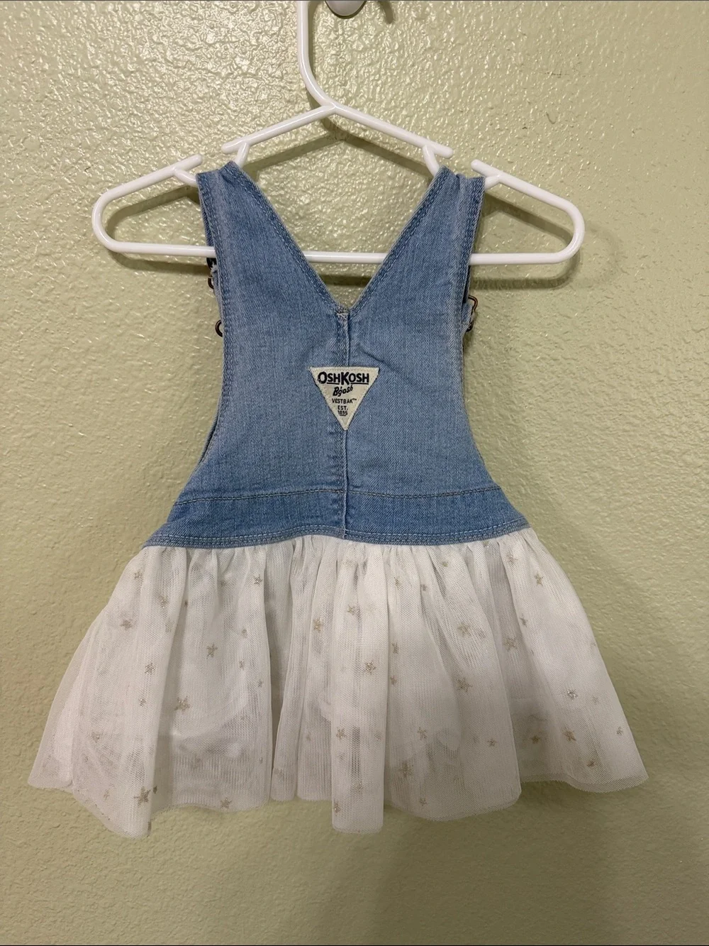 OshKosh Blue Denim Overall Dress with White Tulle Skirt